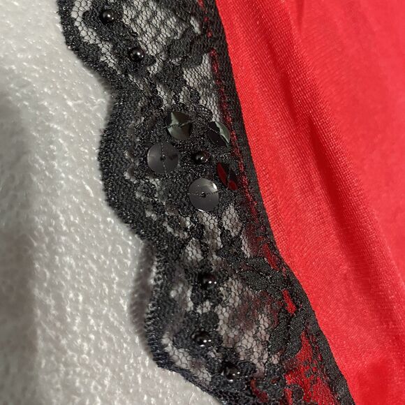Adonna Vintage Nightgown Lace Sequins Sleeveless Mesh V Neck Womens M Red Black - Picture 9 of 12